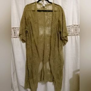 Long lace olive green boho cardigan